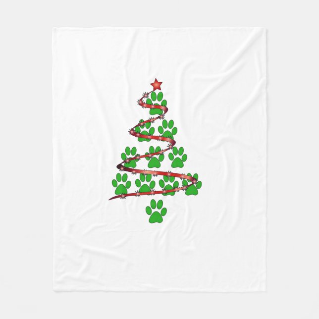 Dog Paws Print Christmas Tree für Hunde Liebhaber Fleecedecke (Vorderseite)