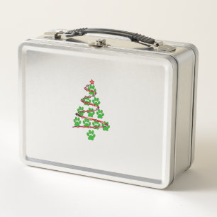 Dog Paws Print Christmas Tree für Hunde Liebhaber Metall Brotdose
