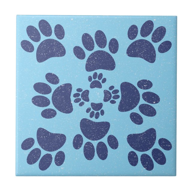 Dog Paws Prints Portuguese Style Vintage  Fliese (Vorderseite)