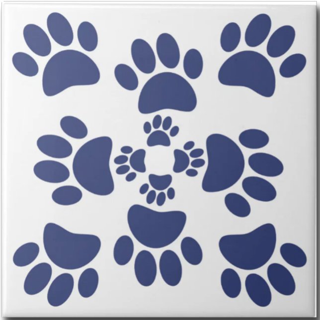 Dog Paws Prints Portuguese Style White and Blue  Fliese (Von Creator hochgeladen)
