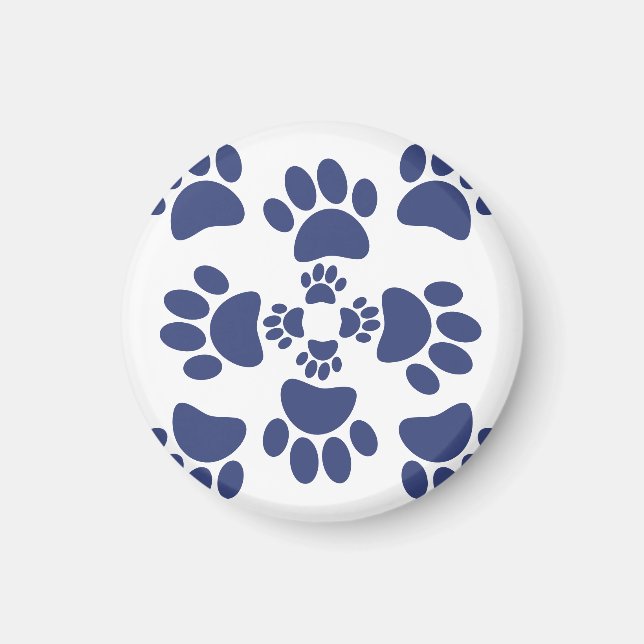Dog Paws Prints Portuguese Style White and Blue  Magnet (Vorne)