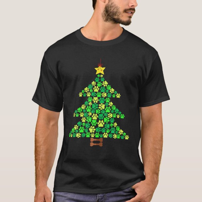 Dog Paws Weihnachtsbaum Lichter Xmas Hunde Liebhab T-Shirt (Vorderseite)