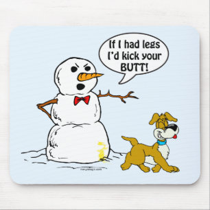 Dog Pees auf Snowman Cartoon blau Mousepad