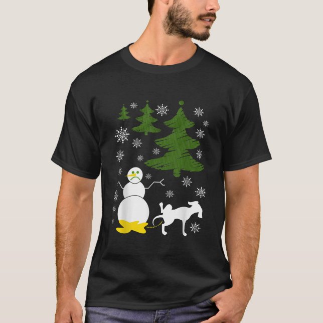 Dog Pees on Snowman Ugly XMas Sweater T-Shirt (Vorderseite)
