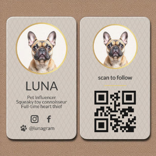 Dog Pet Elegantes Foto Gold Social Media QR Code Visitenkarte