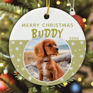 Dog Pet Foto Frohe Weihnachts-Star-Muster Keramik Ornament