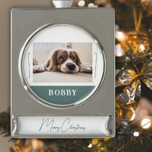 Dog Pet Foto Minimalistisch Frohe Weihnachten Banner-Ornament Silber