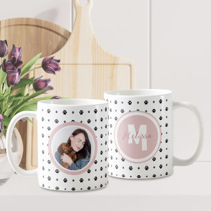 Dog Pet Monogram Foto Paw Print Blush Pink Kaffeetasse