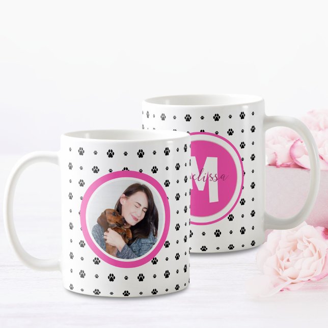 Dog Pet Monogram Foto PW Print Hot Pink Kaffeetasse (Von Creator hochgeladen)