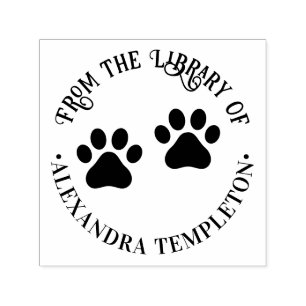 Dog Pet Paw druckt "From the Library"-Namen Permastempel