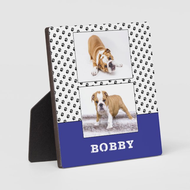 Dog Pet Päw Print 2 Foto Collage Keepake Fotoplatte (Vorderseite)
