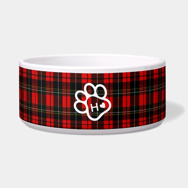  Dog Pets Monogram Name Paw Heart Tartan Napf (Vorderseite)