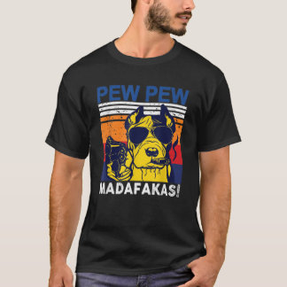 Dog Pew Pew Madafakas Vintager Pit-Bull Graph T-Shirt