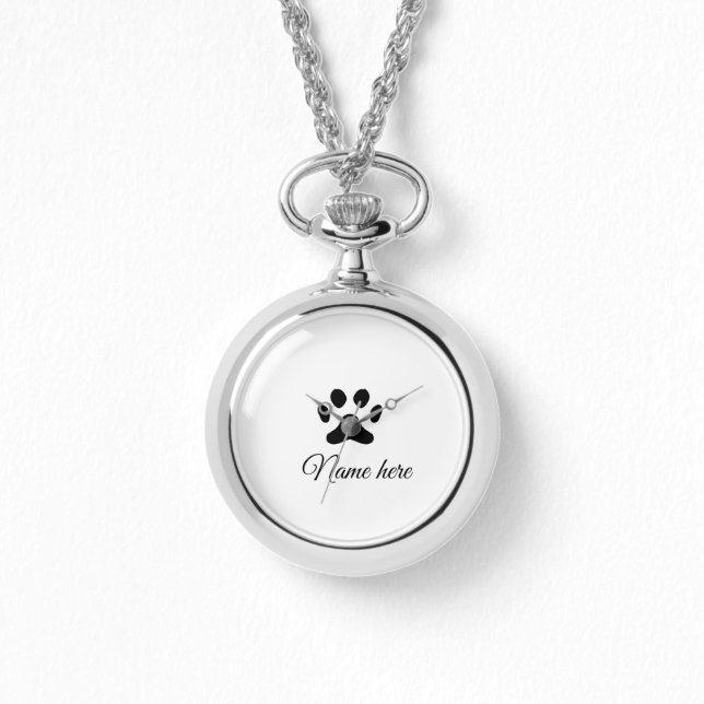 Dog Pfow schwarzes Haustier hinzufügen Name Text T Armbanduhr (Vorderseite)