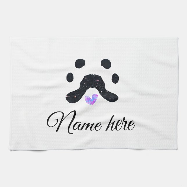 Dog Pfow schwarzes Haustier hinzufügen Name Text T Geschirrtuch (Horizontal)