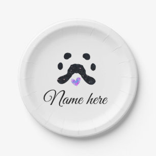 Dog Pfow schwarzes Haustier hinzufügen Name Text T Pappteller