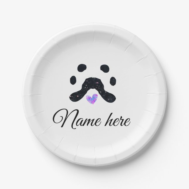 Dog Pfow schwarzes Haustier hinzufügen Name Text T Pappteller (Vorderseite)