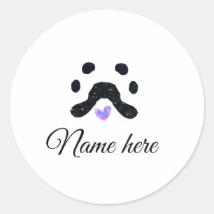 Dog Pfow schwarzes Haustier hinzufügen Name Text T Runder Aufkleber