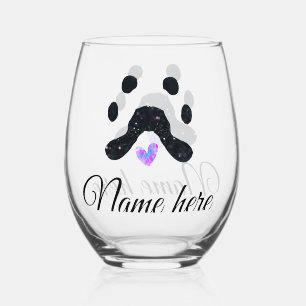 Dog Pfow schwarzes Haustier hinzufügen Name Text T Weinglas Ohne Stiel