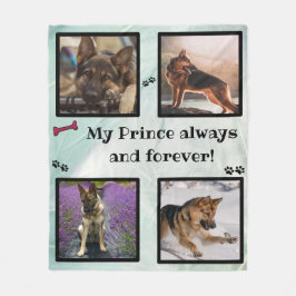Dog photo collage green memorial fleecedecke