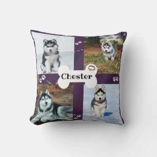 Dog photo collage purple - Husky Kissen