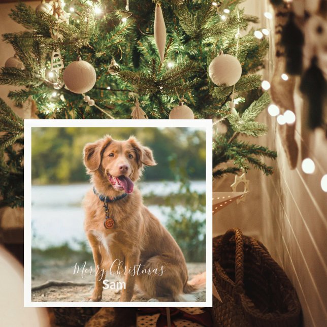Dog Photo Personalized Merry Christmas Cocktail Serviette (Von Creator hochgeladen)