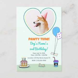 Dog Photo Pet Pawty Birthday Party Design Theme Einladung