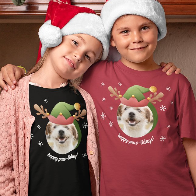 Dog Photo w/ Elf Reindeer Antler Hat Christmas T-Shirt (Von Creator hochgeladen)