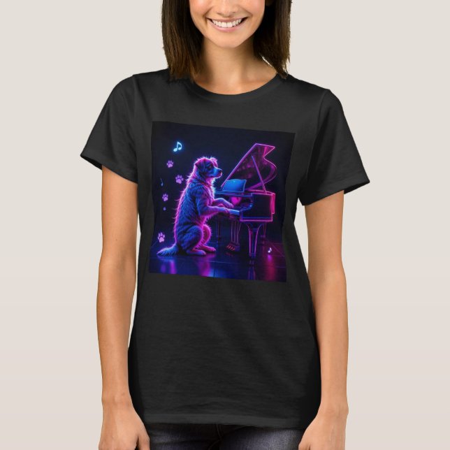 Dog Piano Musik Lover Funny T-Shirt (Vorderseite)