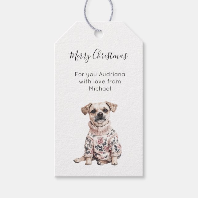 Dog Pink Floral Christmas  Geschenkanhänger (Vorderseite)