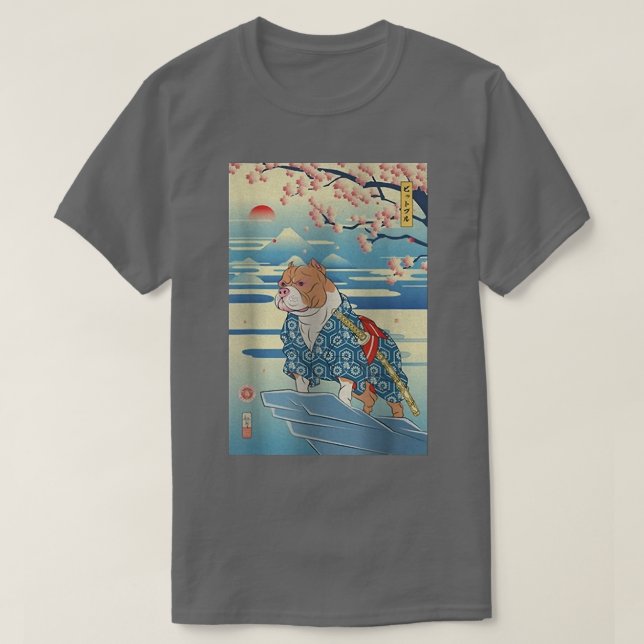 Dog Pitbull Samurai Ukiyoe Spring  (2) T-Shirt (Design vorne)