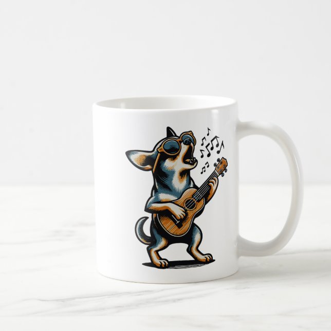 Dog Playing Guitar Singing Chihuahua Funny Dog Mar Kaffeetasse (Rechts)