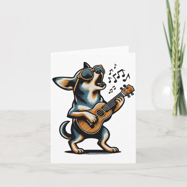 Dog Playing Guitar Singing Chihuahua Funny Dog Mar Karte (Vorderseite)