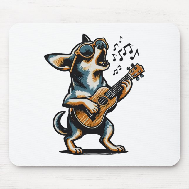 Dog Playing Guitar Singing Chihuahua Funny Dog Mar Mousepad (Vorne)