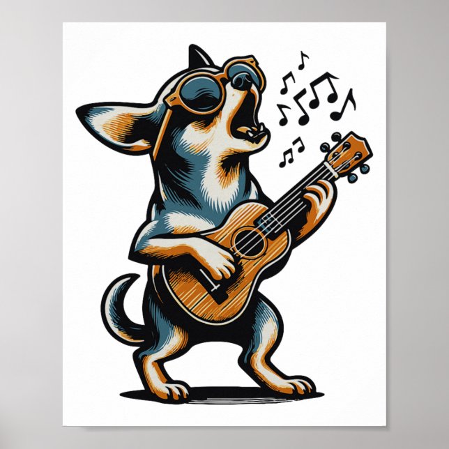 Dog Playing Guitar Singing Chihuahua Funny Dog Mar Poster (Vorne)