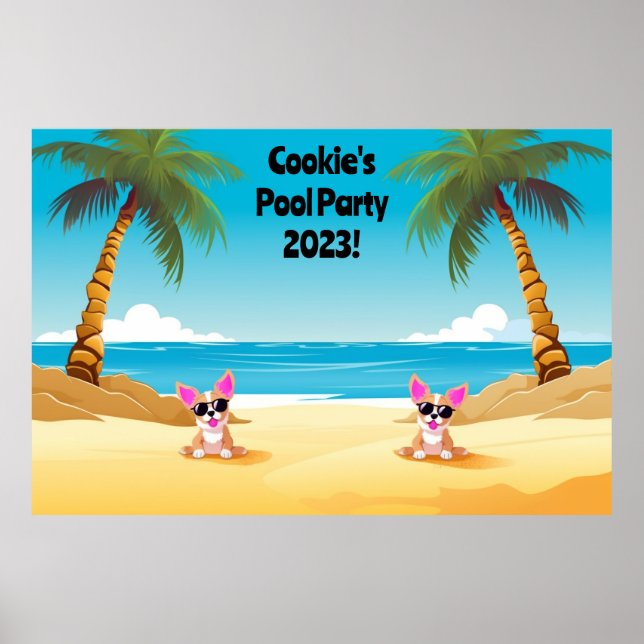 Dog Pool Party Fotostand Hintergrund | Anpassbar Poster (Vorne)