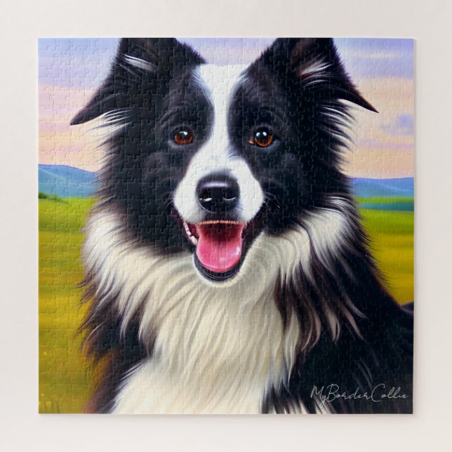 Dog Portrait in Nature - Niedliche Grenz-Collie Puzzle (Vertikal)