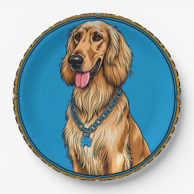 Dog-Portrait in Verziertem Rahmen Pappteller (Vorderseite)