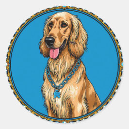Dog-Portrait in Verziertem Rahmen Runder Aufkleber