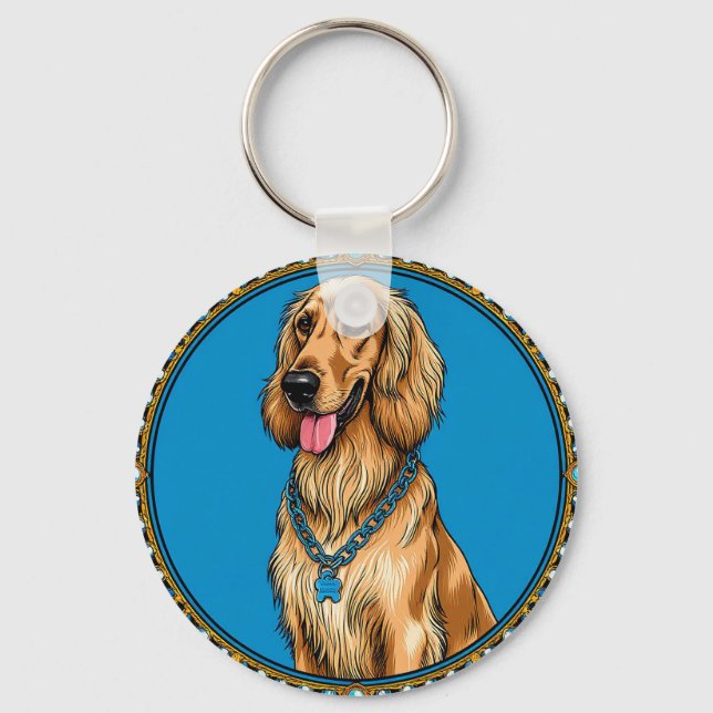 Dog-Portrait in Verziertem Rahmen Schlüsselanhänger (Vorderseite)