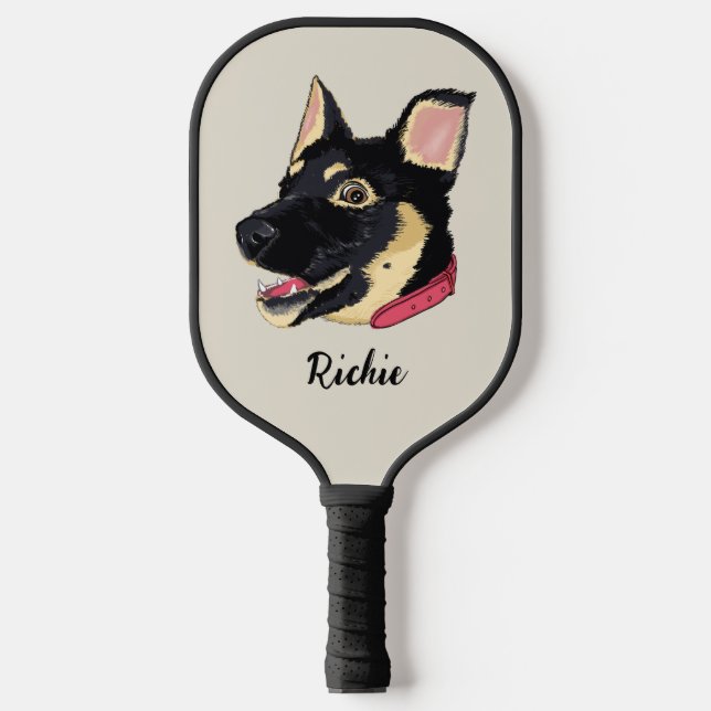 Dog Portrait Niedlicher Welpenname Pickleball Schläger (Vorderseite)