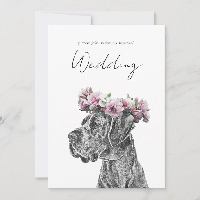 Dog Portrait Schwarz-Weiß-Hochzeit Einladung (Vorderseite)