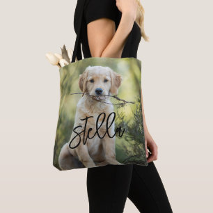 Dog Portrait Tote Beutel, Individuelle Name Foto C