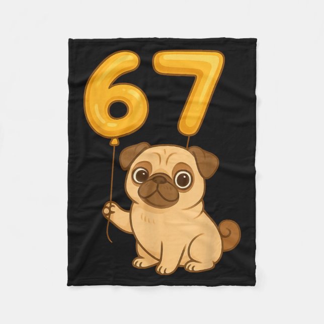 Dog Pug 67 Meme Six Seven Balloon Funny Gen Alpha  Fleecedecke (Vorderseite)