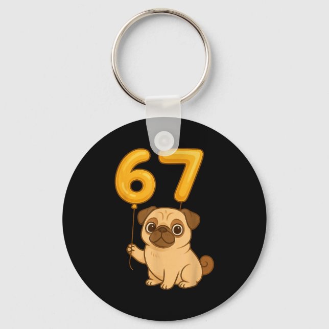 Dog Pug 67 Meme Six Seven Balloon Funny Gen Alpha  Schlüsselanhänger (Vorderseite)