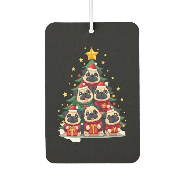 Dog Pugs Christmas Tree Cute Xmas (1) Autolufterfrischer (Vorderseite)