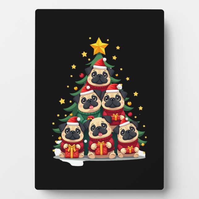 Dog Pugs Christmas Tree Cute Xmas (1) Fotoplatte (Vorderseite)