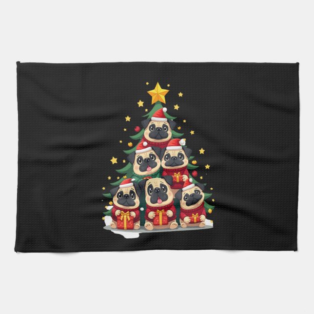 Dog Pugs Christmas Tree Cute Xmas (1) Geschirrtuch (Horizontal)