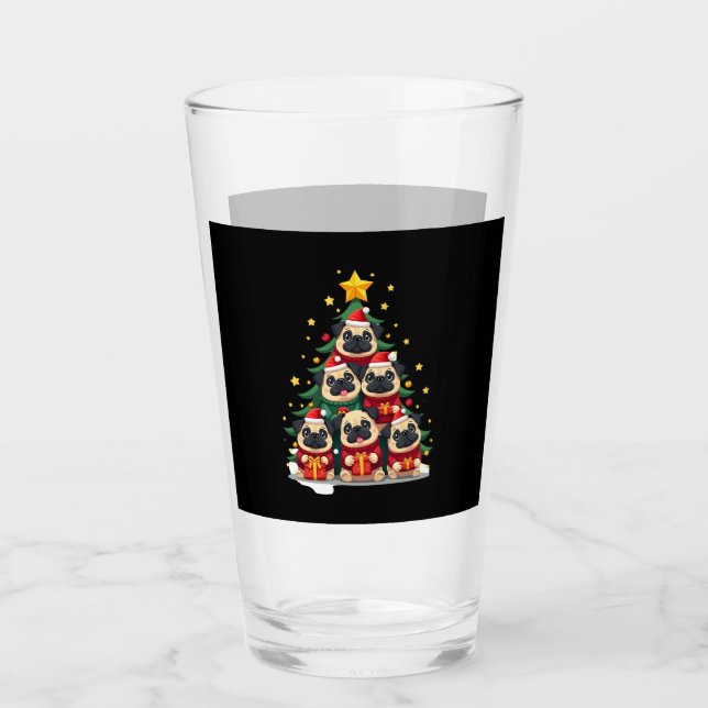 Dog Pugs Christmas Tree Cute Xmas (1) Glas (Vorderseite)