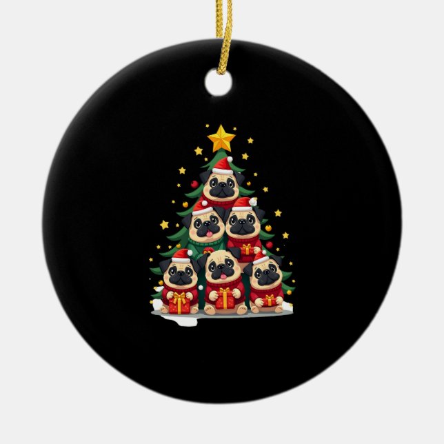 Dog Pugs Christmas Tree Cute Xmas (1) Keramik Ornament (Vorne)